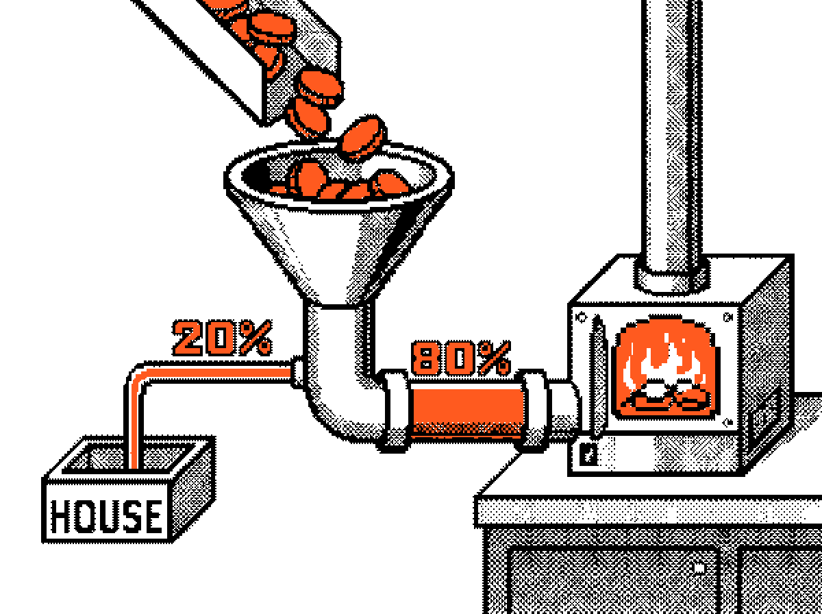 Fees fall into a funnel that splits them 80 and 20