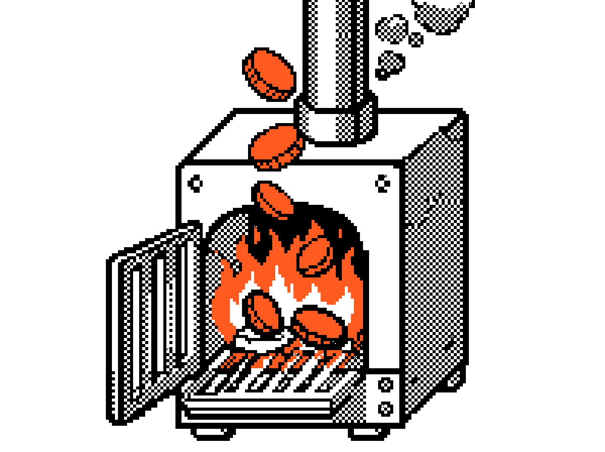 The furnace burning coins